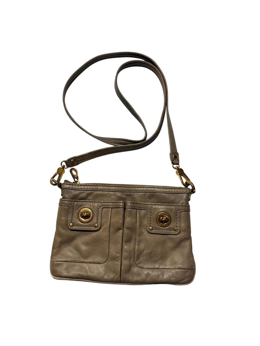 Marc Jacobs Brown Leather Crossbody BagSmall Zip Shoulder Purse Adjustable Strap